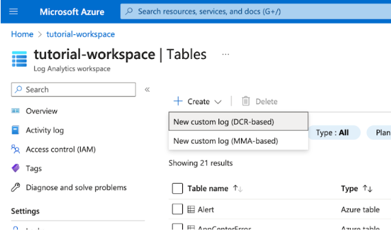 Azure Tutorial Workspace screenshot