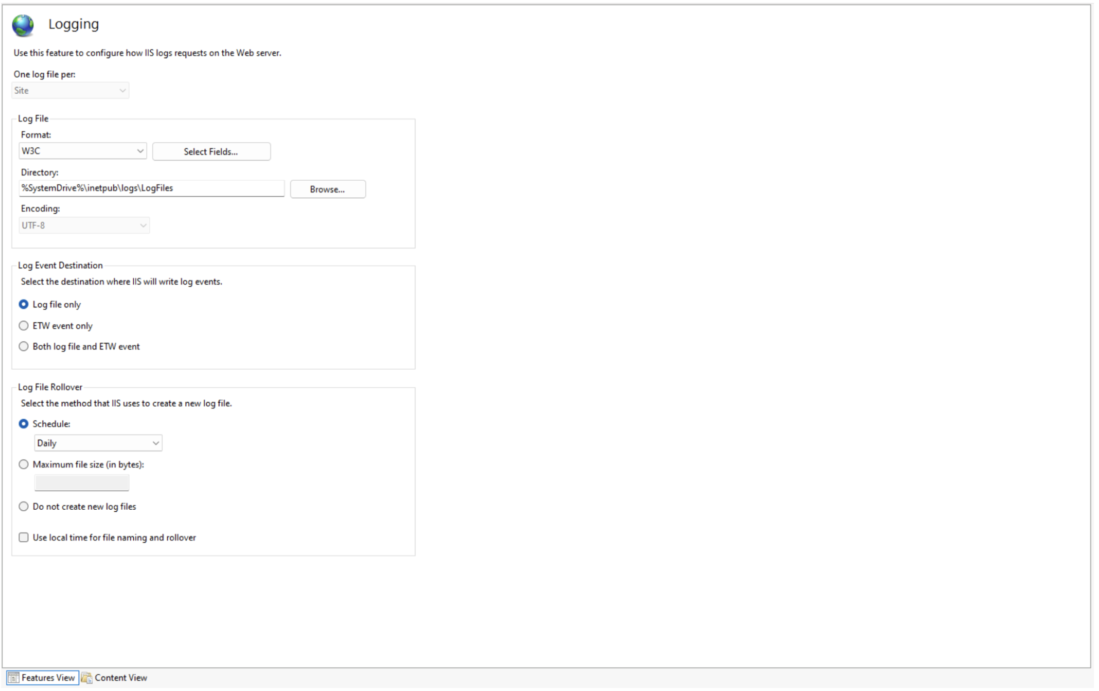 Applying Logging changes on iis manager